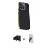 MARSİLYAN™- iPhone 15 Pro Kılıf Kıvılcım Modern Özel Seri - Siyah Bilvis 3D Mat Cam Ekran Koruyucu + Raze Metal Kamera Lens - SH