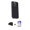 MARSİLYAN™- iPhone 15 Pro Kılıf Kıvılcım Modern Özel Seri - Siyah Bilvis 5in1 3D Magic Cam Ekran Koruyucu + Raze Metal Kamera Lens - SH