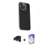 MARSİLYAN™- iPhone 15 Pro Kılıf Kıvılcım Modern Özel Seri - Siyah Bilvis 5in1 3D Magic Cam Ekran Koruyucu + Gümüş Raze Metal Kamera Lens