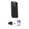 MARSİLYAN™- iPhone 15 Pro Kılıf Kıvılcım Modern Özel Seri - Siyah Bilvis 5in1 3D Magic Cam Ekran Koruyucu + Titanyum Gri Raze Metal Kamera Lens