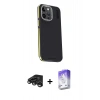 MARSİLYAN™- iPhone 15 Pro Kılıf Kıvılcım Modern Özel Seri - Siyah Bilvis 5in1 3D Magic Cam Ekran Koruyucu + Titanyum Gri Raze Metal Kamera Lens