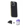 MARSİLYAN™- iPhone 15 Pro Kılıf Kıvılcım Modern Özel Seri - Siyah Bilvis 5in1 3D Magic Cam Ekran Koruyucu + Gümüş Raze Metal Kamera Lens