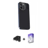 MARSİLYAN™- iPhone 15 Pro Kılıf Kıvılcım Modern Özel Seri - Siyah Bilvis 5in1 3D Magic Cam Ekran Koruyucu + Titanyum Gri Raze Metal Kamera Lens
