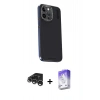 MARSİLYAN™- iPhone 15 Pro Kılıf Kıvılcım Modern Özel Seri - Siyah Bilvis 5in1 3D Magic Cam Ekran Koruyucu + Gümüş Raze Metal Kamera Lens