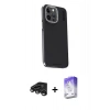 MARSİLYAN™- iPhone 15 Pro Kılıf Kıvılcım Modern Özel Seri - Siyah Bilvis 5in1 3D Magic Cam Ekran Koruyucu + Titanyum Gri Raze Metal Kamera Lens