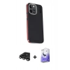MARSİLYAN™- iPhone 15 Pro Kılıf Kıvılcım Modern Özel Seri - Siyah Bilvis 5in1 5D Magic Hayalet Cam Ekran Koruyucu + Titanyum Gri Raze Metal Kamera Lens