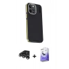 MARSİLYAN™- iPhone 15 Pro Kılıf Kıvılcım Modern Özel Seri - Siyah Bilvis 5in1 5D Magic Hayalet Cam Ekran Koruyucu + Raze Metal Kamera Lens - GS