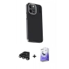 MARSİLYAN™- iPhone 15 Pro Kılıf Kıvılcım Modern Özel Seri - Siyah Bilvis 5in1 5D Magic Hayalet Cam Ekran Koruyucu + Titanyum Gri Raze Metal Kamera Lens