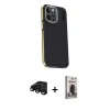 MARSİLYAN™- iPhone 15 Pro Kılıf Kıvılcım Modern Özel Seri - Siyah Bilvis Hayalet Cam Ekran Koruyucu + Raze Metal Kamera Lens - SH