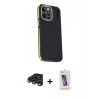 MARSİLYAN™- iPhone 15 Pro Kılıf Kıvılcım Modern Özel Seri - Siyah Joko 5D Cam + Raze Metal Kamera Lens - LT