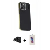 MARSİLYAN™- iPhone 15 Pro Kılıf Kıvılcım Modern Özel Seri - Siyah Joko 5D Cam + Raze Metal Kamera Lens - SH