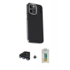 MARSİLYAN™- iPhone 15 Pro Kılıf Kıvılcım Modern Özel Seri - Siyah Polymer Nano Ekran Koruyucu + Lacivert Raze Metal Kamera Lens