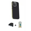 MARSİLYAN™- iPhone 15 Pro Kılıf Kıvılcım Modern Özel Seri - Siyah Polymer Nano Ekran Koruyucu + Lacivert Raze Metal Kamera Lens