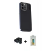 MARSİLYAN™- iPhone 15 Pro Kılıf Kıvılcım Modern Özel Seri - Siyah Polymer Nano Ekran Koruyucu + Lacivert Raze Metal Kamera Lens