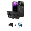 MARSİLYAN™- iPhone 15 Pro Kılıf Kıvılcım Modern Serisi - Siyah 3D Antistatik Cam Ekran Koruyucu + Raze Metal Kamera Lens - SH