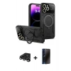 MARSİLYAN™- iPhone 15 Pro Kılıf Kıvılcım Modern Serisi - Siyah 3D Antistatik Hayalet Cam Ekran Koruyucu + Raze Metal Kamera Lens - TMGI