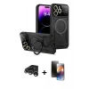 MARSİLYAN™- iPhone 15 Pro Kılıf Kıvılcım Modern Serisi - Siyah 3D Antistatik Mat Seramik Nano Ekran Koruyucu + Raze Metal Kamera Lens - GS