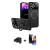 MARSİLYAN™- iPhone 15 Pro Kılıf Kıvılcım Modern Serisi - Siyah 3D Antistatik Mat Seramik Nano Ekran Koruyucu + Titanyum Gri Raze Metal Kamera Lens