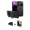 MARSİLYAN™- iPhone 15 Pro Kılıf Kıvılcım Modern Serisi - Siyah 3D Antistatik Mat Seramik Nano Ekran Koruyucu + Raze Metal Kamera Lens - LT
