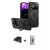 MARSİLYAN™- iPhone 15 Pro Kılıf Kıvılcım Modern Serisi - Siyah Bilvis 3D Cam Ekran Koruyucu + Raze Metal Kamera Lens - GS