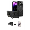 MARSİLYAN™- iPhone 15 Pro Kılıf Kıvılcım Modern Serisi - Siyah Bilvis 3D Mat Cam Ekran Koruyucu + Raze Metal Kamera Lens - GS