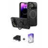MARSİLYAN™- iPhone 15 Pro Kılıf Kıvılcım Modern Serisi - Siyah Bilvis 5in1 3D Magic Cam Ekran Koruyucu + Raze Metal Kamera Lens - LT