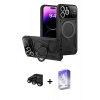 MARSİLYAN™- iPhone 15 Pro Kılıf Kıvılcım Modern Serisi - Siyah Bilvis 5in1 3D Magic Cam Ekran Koruyucu + Raze Metal Kamera Lens - SH