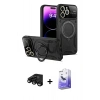 MARSİLYAN™- iPhone 15 Pro Kılıf Kıvılcım Modern Serisi - Siyah Bilvis 5in1 5D Magic Hayalet Cam Ekran Koruyucu + Siyah Raze Metal Kamera Lens