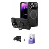 MARSİLYAN™- iPhone 15 Pro Kılıf Kıvılcım Modern Serisi - Siyah Bilvis 5in1 5D Magic Hayalet Cam Ekran Koruyucu + Raze Metal Kamera Lens - GS