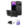 MARSİLYAN™- iPhone 15 Pro Kılıf Kıvılcım Modern Serisi - Siyah Bilvis 5in1 5D Magic Hayalet Cam Ekran Koruyucu + Raze Metal Kamera Lens - TMGI