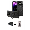 MARSİLYAN™- iPhone 15 Pro Kılıf Kıvılcım Modern Serisi - Siyah Bilvis Hayalet Cam Ekran Koruyucu + Raze Metal Kamera Lens - LT