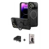 MARSİLYAN™- iPhone 15 Pro Kılıf Kıvılcım Modern Serisi - Siyah Bilvis Hayalet Cam Ekran Koruyucu + Raze Metal Kamera Lens - GS
