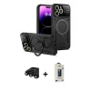 MARSİLYAN™- iPhone 15 Pro Kılıf Kıvılcım Modern Serisi - Siyah Bilvis Hayalet Cam Ekran Koruyucu + Raze Metal Kamera Lens - SH