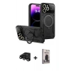 MARSİLYAN™- iPhone 15 Pro Kılıf Kıvılcım Modern Serisi - Siyah Bilvis Hayalet Cam Ekran Koruyucu + Raze Metal Kamera Lens - SH