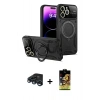 MARSİLYAN™- iPhone 15 Pro Kılıf Kıvılcım Modern Serisi - Siyah Buffer Cam Ekran Koruyucu + Raze Metal Kamera Lens - LT