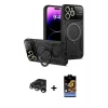 MARSİLYAN™- iPhone 15 Pro Kılıf Kıvılcım Modern Serisi - Siyah Buffer Hayalet Cam Ekran Koruyucu + Raze Metal Kamera Lens - GS