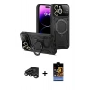 MARSİLYAN™- iPhone 15 Pro Kılıf Kıvılcım Modern Serisi - Siyah Buffer Hayalet Cam Ekran Koruyucu + Raze Metal Kamera Lens - TMGI