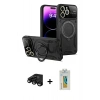 MARSİLYAN™- iPhone 15 Pro Kılıf Kıvılcım Modern Serisi - Siyah Polymer Nano Ekran Koruyucu + Raze Metal Kamera Lens - SH
