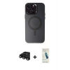 MARSİLYAN™- iPhone 15 Pro Kılıf Kozmos Çizgi Prime - Şeffaf Pasifik Cam Ekran Koruyucu + Raze Metal Kamera Lens - SH