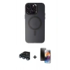 MARSİLYAN™- iPhone 15 Pro Kılıf Kozmos Çizgi Prime - Siyah 3D Antistatik Mat Seramik Nano Ekran Koruyucu + Lacivert Raze Metal Kamera Lens