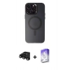 MARSİLYAN™- iPhone 15 Pro Kılıf Kozmos Çizgi Prime - Siyah Bilvis 5in1 3D Magic Cam Ekran Koruyucu + Siyah Raze Metal Kamera Lens