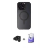 MARSİLYAN™- iPhone 15 Pro Kılıf Kozmos Çizgi Prime - Siyah Bilvis 5in1 5D Magic Hayalet Cam Ekran Koruyucu + Raze Metal Kamera Lens - TMGI