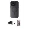 MARSİLYAN™- iPhone 15 Pro Kılıf Kozmos Çizgi Prime - Siyah Bilvis Hayalet Cam Ekran Koruyucu + Raze Metal Kamera Lens - GS