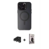 MARSİLYAN™- iPhone 15 Pro Kılıf Kozmos Çizgi Prime - Siyah Bilvis Hayalet Cam Ekran Koruyucu + Raze Metal Kamera Lens - TMGI