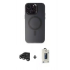 MARSİLYAN™- iPhone 15 Pro Kılıf Kozmos Çizgi Prime - Siyah Bilvis Hayalet Cam Ekran Koruyucu + Raze Metal Kamera Lens - TMGI