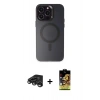 MARSİLYAN™- iPhone 15 Pro Kılıf Kozmos Çizgi Prime - Siyah Buffer Cam Ekran Koruyucu + Raze Metal Kamera Lens - TMGI