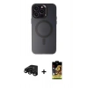 MARSİLYAN™- iPhone 15 Pro Kılıf Kozmos Çizgi Prime - Siyah Buffer Cam Ekran Koruyucu + Raze Metal Kamera Lens - SH