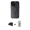 MARSİLYAN™- iPhone 15 Pro Kılıf Kozmos Çizgi Prime - Siyah Polymer Nano Ekran Koruyucu + Raze Metal Kamera Lens - TMGI