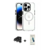 MARSİLYAN™- iPhone 15 Pro Kılıf Kozmos Doku Koleksiyonu - Şeffaf Pasifik Cam Ekran Koruyucu + Gümüş Raze Metal Kamera Lens