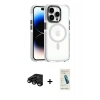 MARSİLYAN™- iPhone 15 Pro Kılıf Kozmos Doku Koleksiyonu - Şeffaf Pasifik Cam Ekran Koruyucu + Raze Metal Kamera Lens - SH